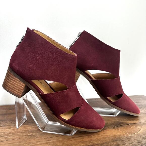 Lucky Brand Ralwan Leather Dark Red Cutout Closed Toe Bootie Heels Size 8 - Picture 3 of 8